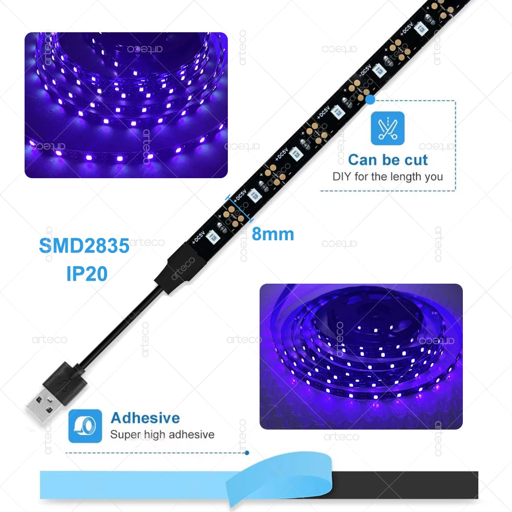 UV LED USB Strip Light Glow in Dark Led 385-400nm Ultraviolet UV Lamp For Funky Fluorescence Party Neon Posters