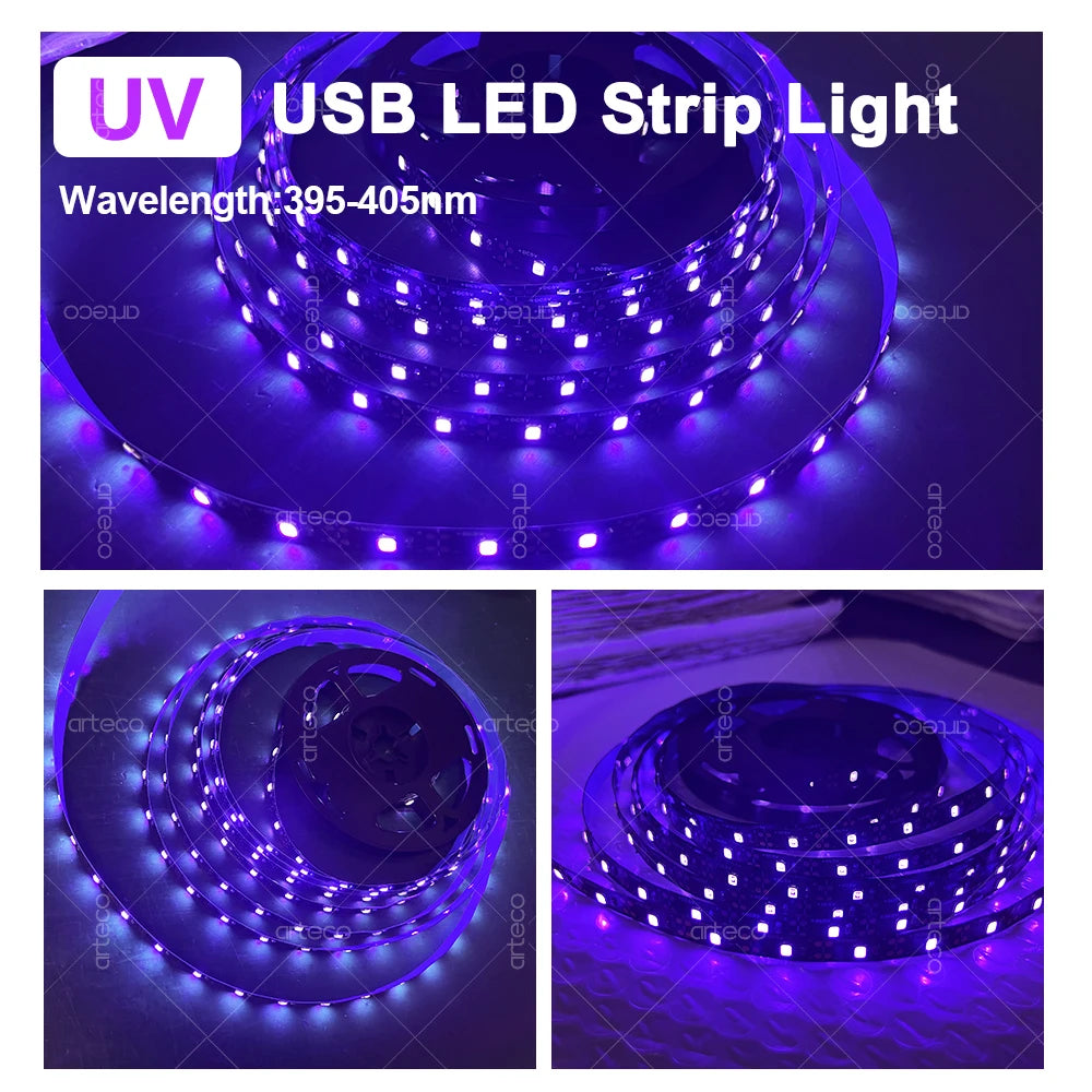 UV LED USB Strip Light Glow in Dark Led 385-400nm Ultraviolet UV Lamp For Funky Fluorescence Party Neon Posters